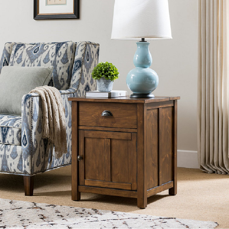 Millwood Pines Kyree 24'' Tall Solid Wood End Table with Storage and